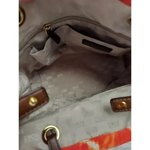 5207) Michael Kors Jet Set Tie Die Persimmon Orange Canvas Tote Leather Handle - Picture 6 of 9